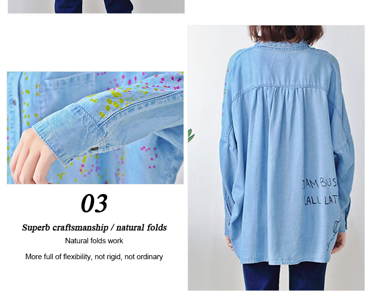 Blue Long Sleeve Womens Denim Shirt Dress , Denim Long Tops For Ladies