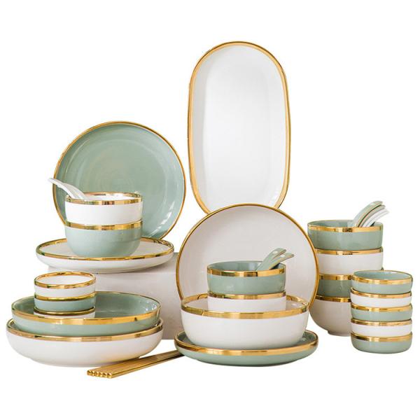 Buy cheap Nordic Luxury Style Ceramic Tableware Set Emerald Green With Gold Rim from wholesalers