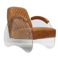 Buy cheap Real Leather Light Brown Contemporary Acrylic Armchair Defaico Furniture product