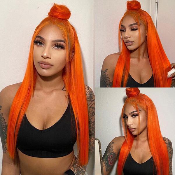 Buy cheap Ginger Orange Straight Lace Front Human Hair Wigs Pre Plucked for Women from wholesalers