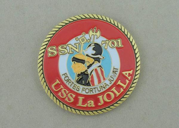 Buy cheap USS La Jolla Zinc Alloy Die Casting Personalized Coin, Antique Gold plating With Rope Edge from wholesalers