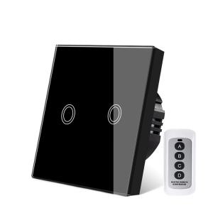 Wholesale Eu Standard Black Wireless Electrical Switch Remote Switch Type 86 2 Gang Sensor Buttons Crystal Glass Panel from china suppliers