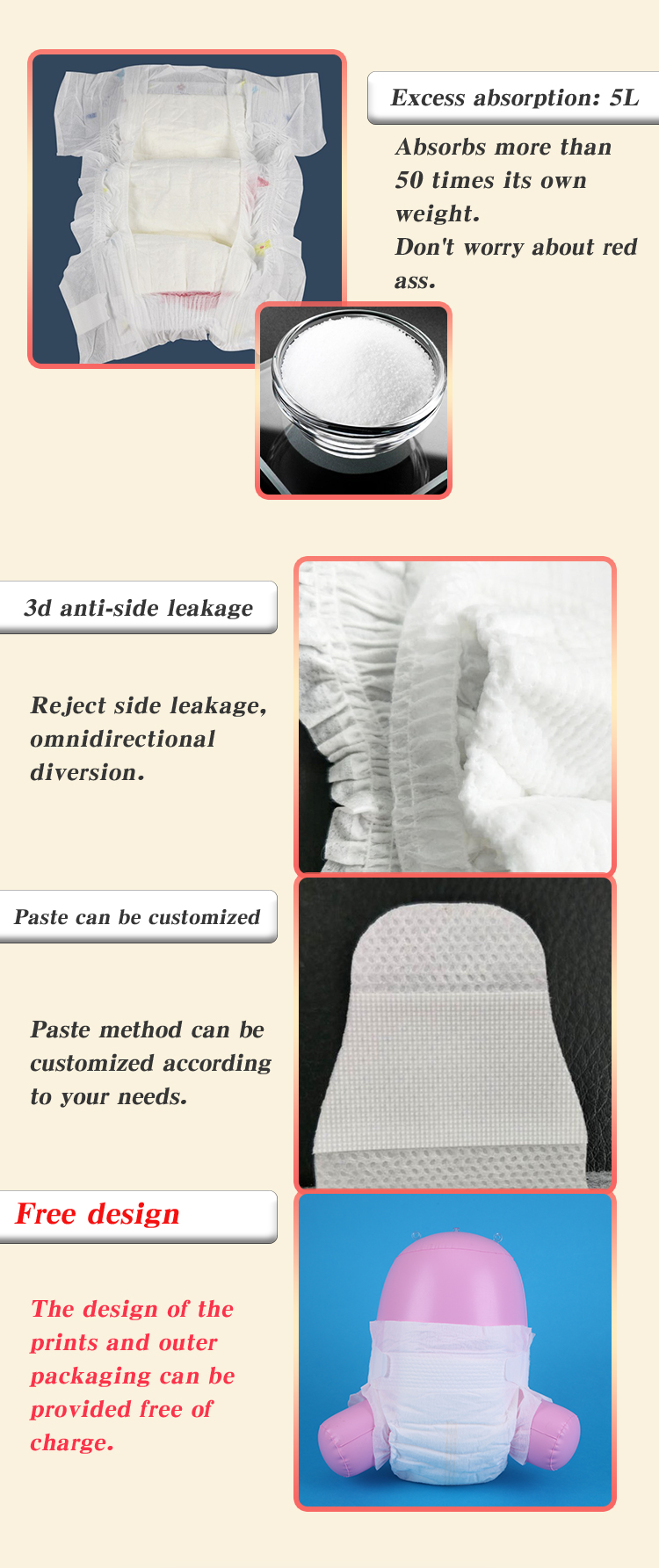 12 Hours Dryness Waterproof Baby Diaper with High Absorbency and CE ISO BV Certificate