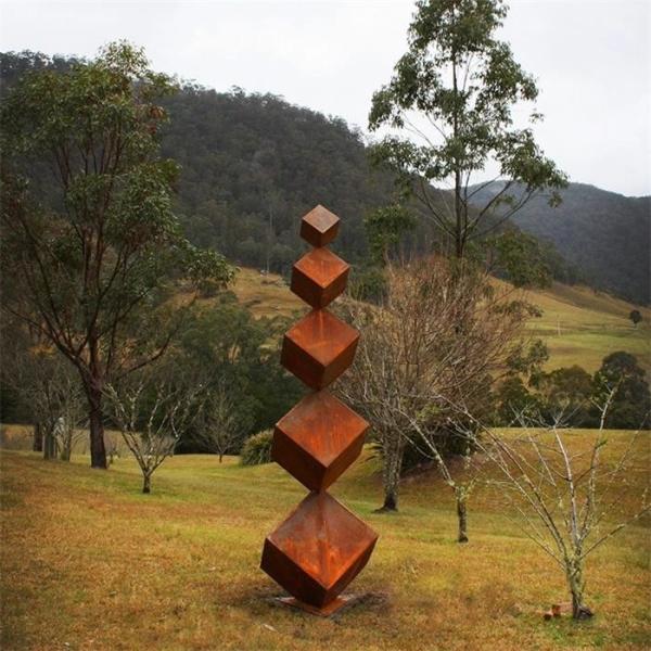 Buy cheap Modern Cube Shape Corten Steel Sculpture Rusty Garden Statues from wholesalers