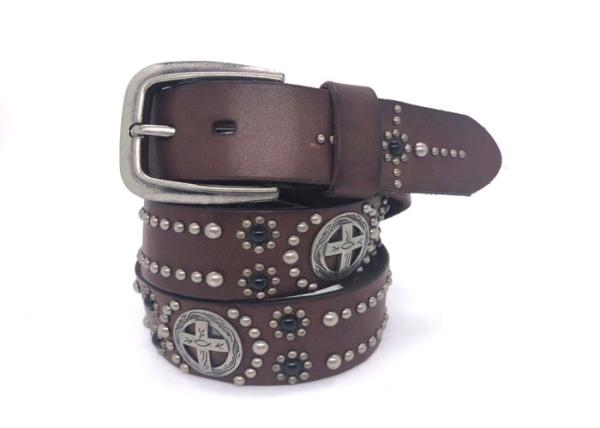 Buy cheap Studded Rivet Real Leather Punk Rock Belt For Male Brown Color from wholesalers