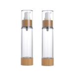 vacuum pump lotion bottle 30ml 50ml plastic airless pump bottle with bamboo lid