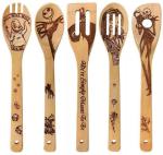 Halloween Christmas Bamboo Kitchen Utensils Laser Engraved Bamboo Cutlery Set