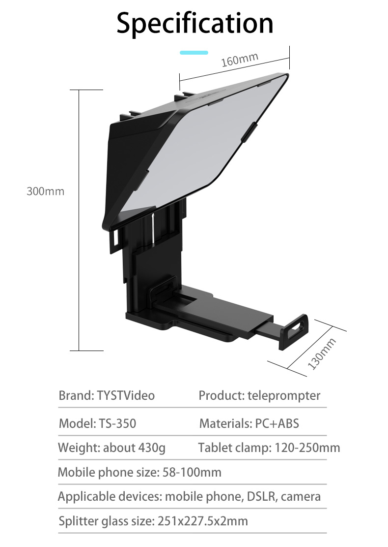 Universal Mobile Phone and Pad Prompting Teleprompter for Live Shooting TS-350Pro