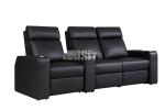 Furniture 3-Seat Push Back Reclining Black LeatherSoft Theater Seating Unit With