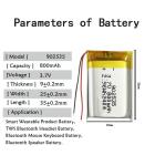 Rechargeable Lithium Polymer Battery Pack 902535 Lithium Battery 800mAh 3.7V