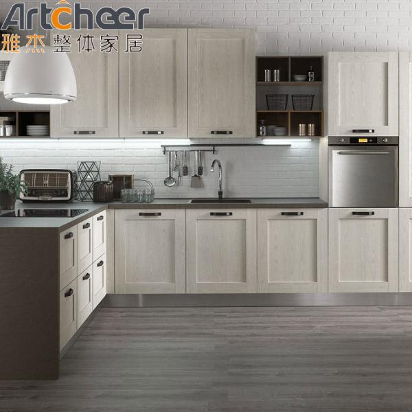 Buy cheap Minimalist Design Wood Kitchen Cabinet with Half Bullnose and Light Grey Cupboard from wholesalers