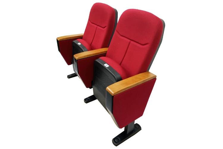 Writing Pad Church Auditorium Chairs 100% Acrylic Fabric Folding Seat Solid Wood Armrest