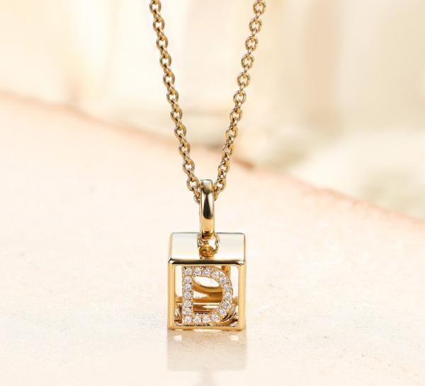 Buy cheap 0.03ct 18K Yellow Gold Diamond Necklace A-Z Initials 3D Cube from wholesalers