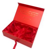 Buy cheap Red Cardboard Gift Boxes Flip Top Rigid Festival With Red Ribbon product