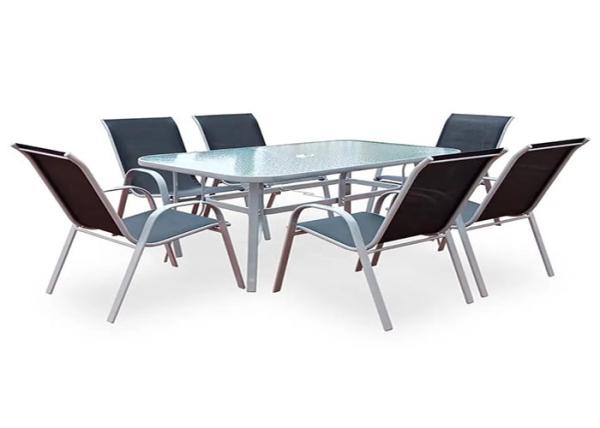 Buy cheap 7 Piece Modern Metal Steel Outdoor Patio Dining Tables Chairs Garden Furniture Set from wholesalers