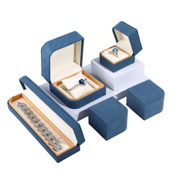Buy cheap Blue Microfiber Leather Jewelry Packaging Box for Ring Pair Earrings Hanhong 7*7*5cm from wholesalers