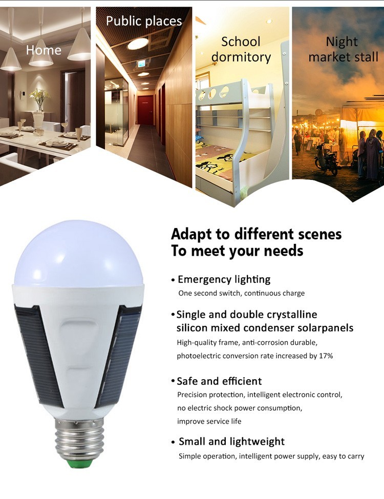 7W led bulb IP65 solar 85-265V led bulb emergency rechargeable led lamp energy saving 6000K E27 2017 new led lamp panel