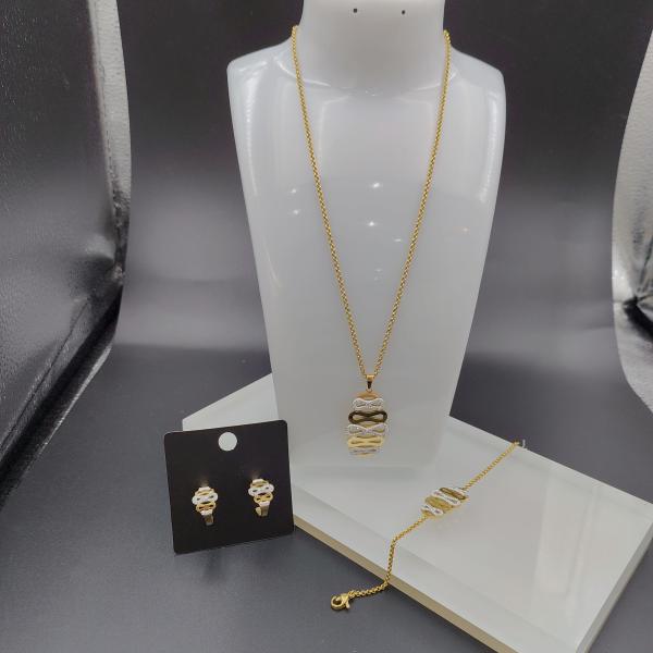 Buy cheap Newest Gold Color Stainless Steel Earring ,Necklace , Bracelet Sets With Stone For Lady from wholesalers