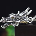 Men Necklace Retro 925 Sterling Silver Dragon Head Pendant Silver Wheat Chain