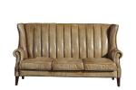 Solid Wood Legs 3 Seater Sofa Brown Leather With Hand Water Wash Workcraft