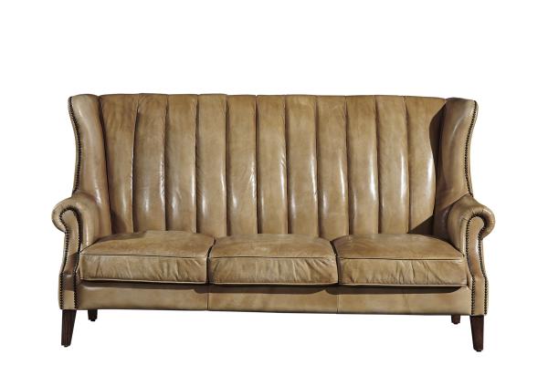 Buy cheap Solid Wood Legs 3 Seater Sofa Brown Leather With Hand Water Wash Workcraft from wholesalers