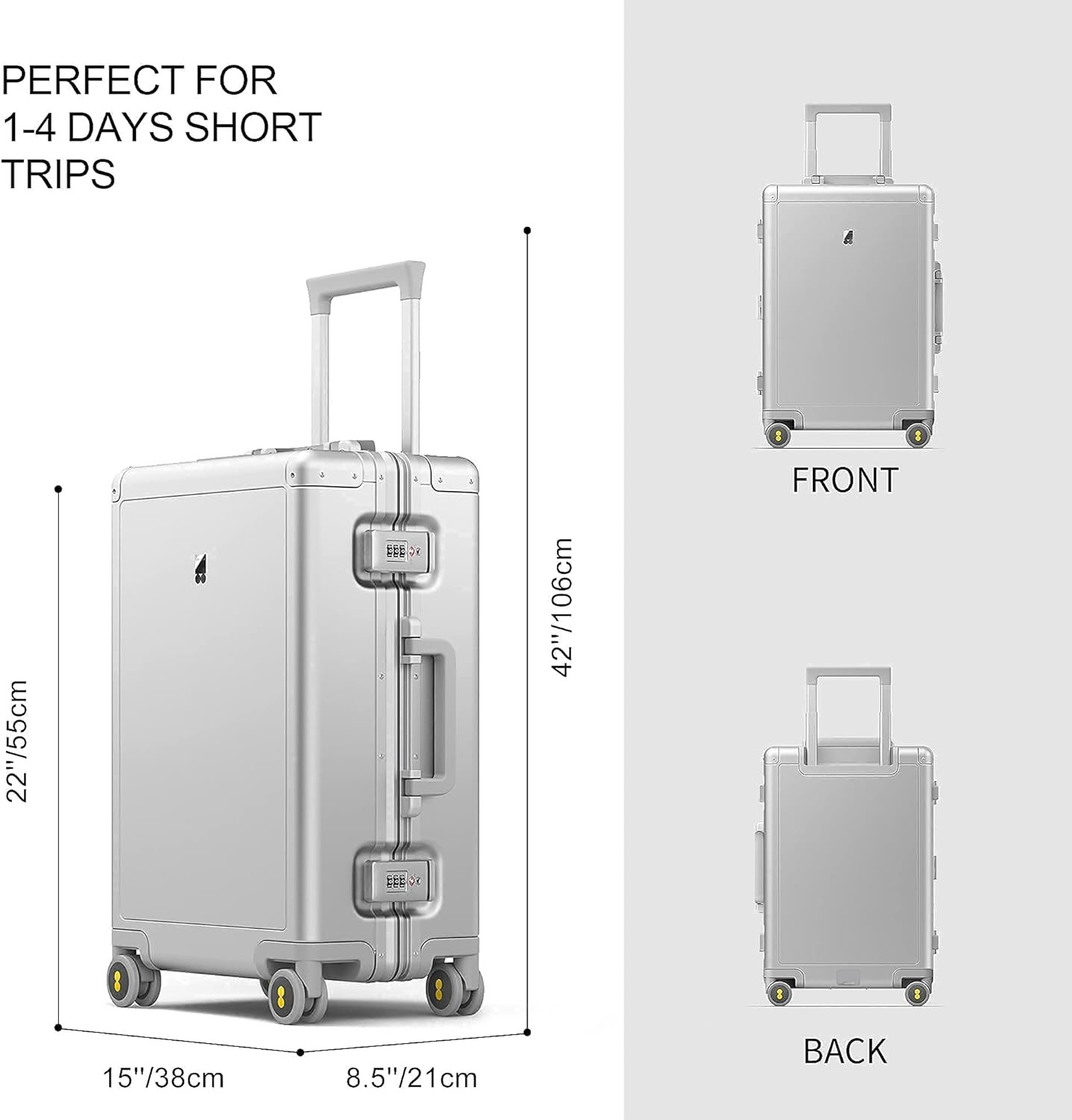 20" Aluminum Luggage Hardside Suitcase, Zipperless Luggage with TSA Lock and Spinner Wheels - Silver