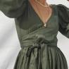 Buy cheap Puff Sleeve Casual Long Dress Anti Wrinkle V Collar Asymmetric Plain Dyed from wholesalers