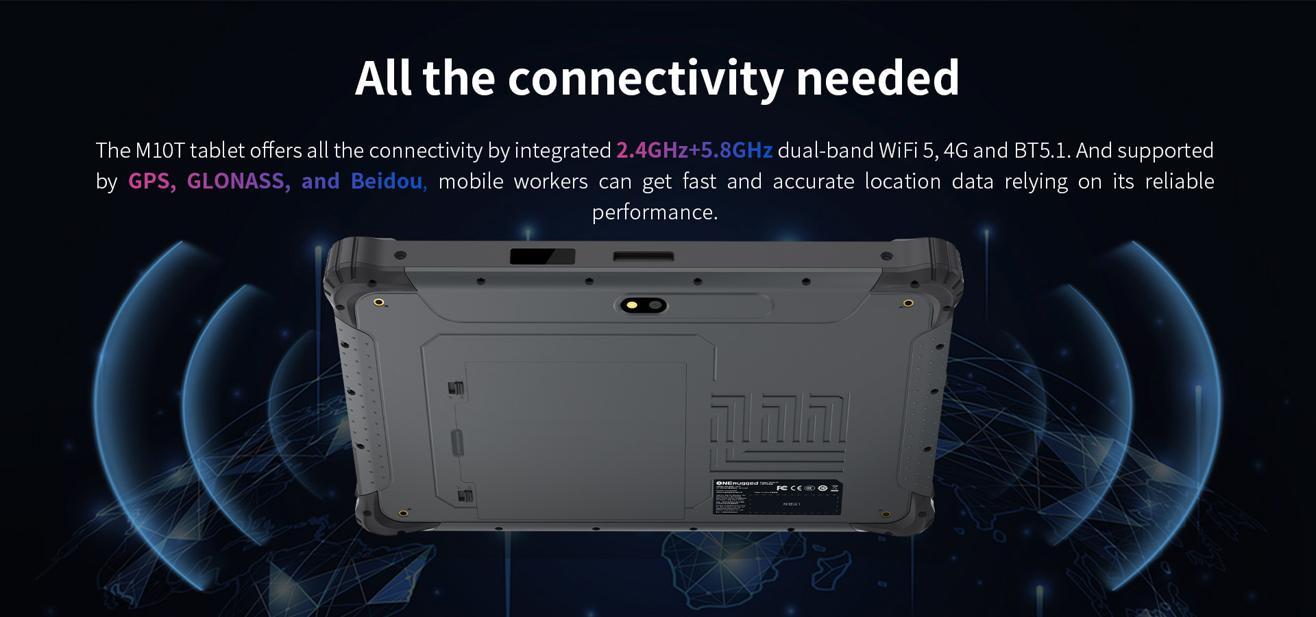 ONERugged M10T Industrial Waterproof 10 inch Tablet PC with 1000 nits Android 12 and NFC