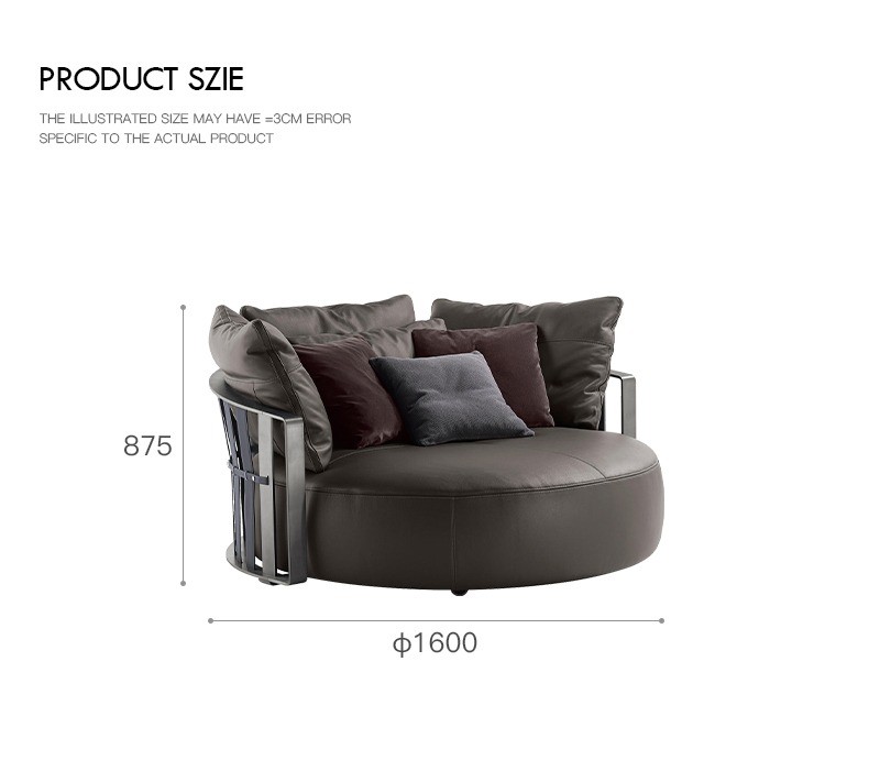 Detachable Custom Sofa Bed Italy Round Large Grey Black Cowhide Sofa Bed Furniture