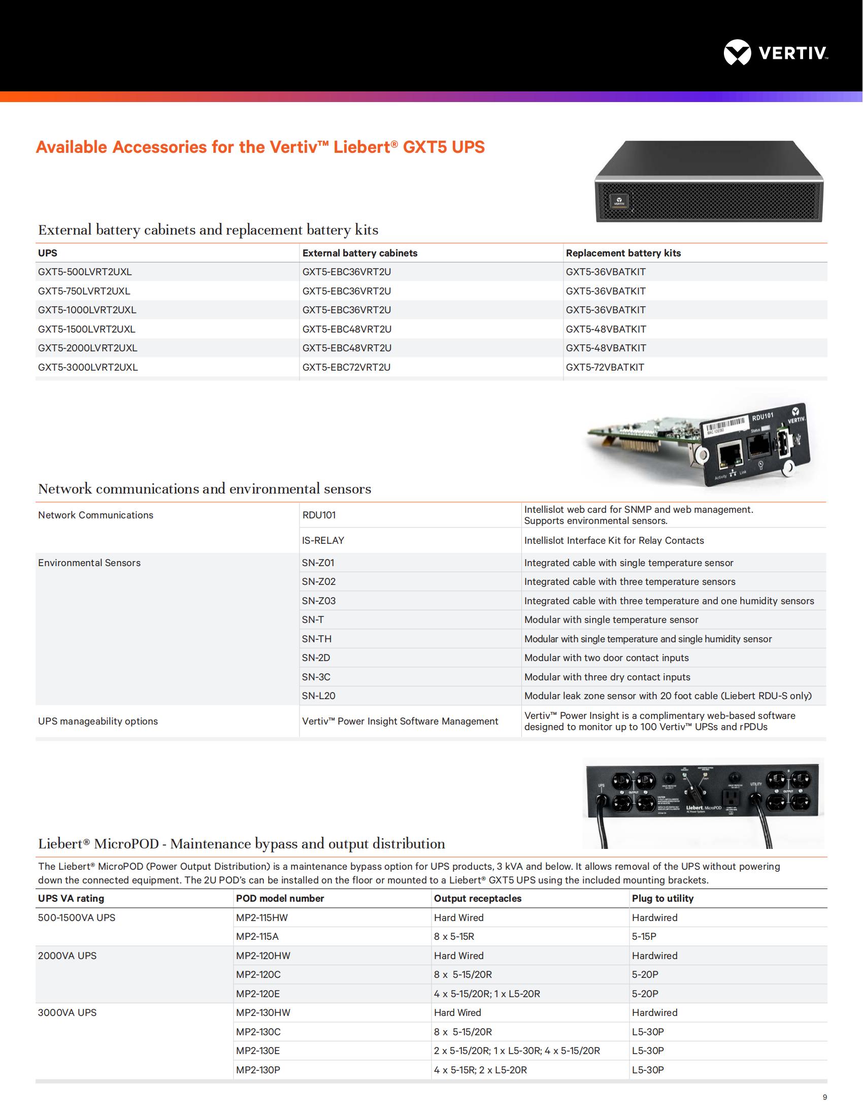 Vertiv Liebert GXT5-1000LVRT2UXL Pure Sine Wave 500VA 750VA 1KVA 1500VA 2KVA 3KVA Online Backup UPS For Telecommunications