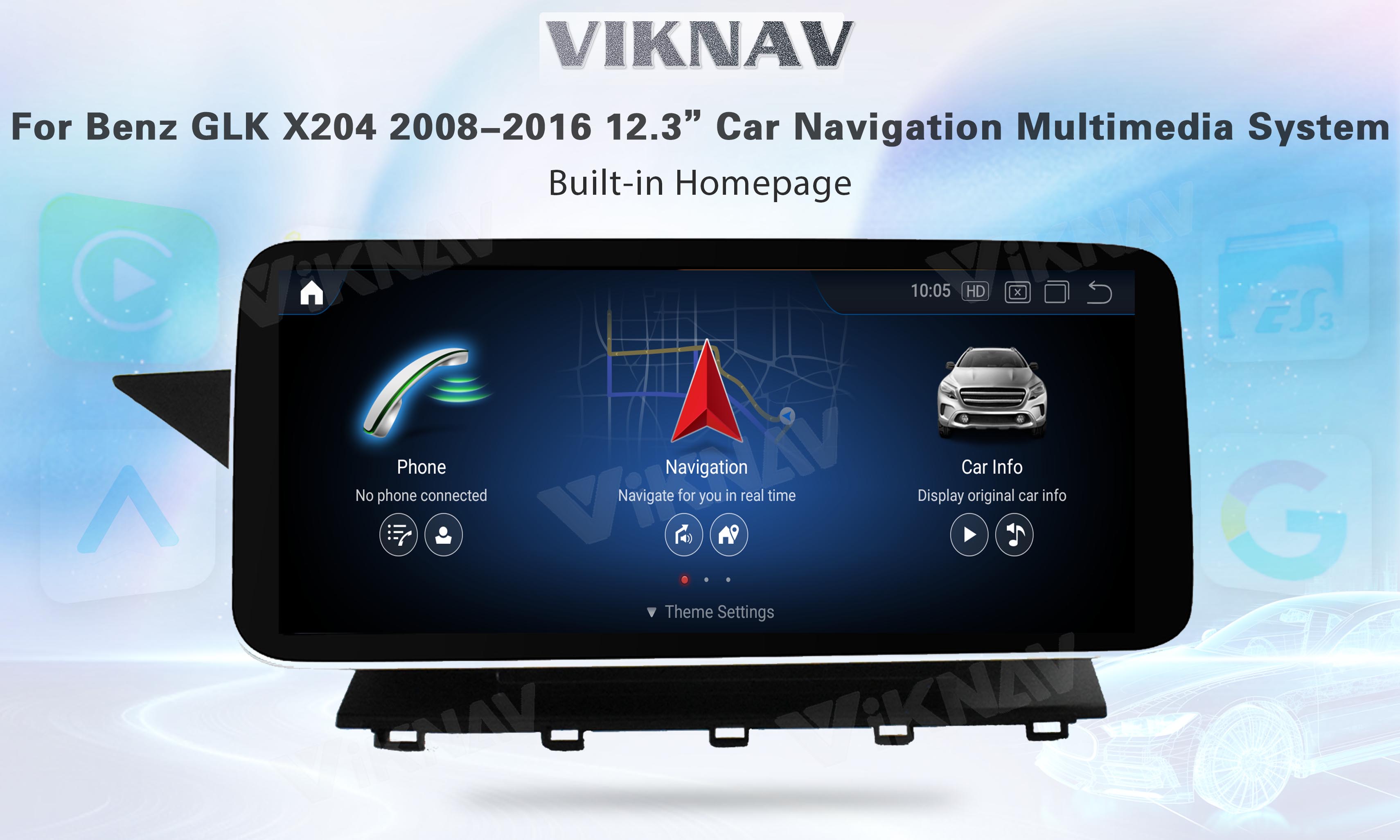 Viknav 12.3 Inch Android 8 Core Car Player Multimedia Radio For Benz GLK Class X204 2008-2016 GPS Navigation(NTG4.5)
