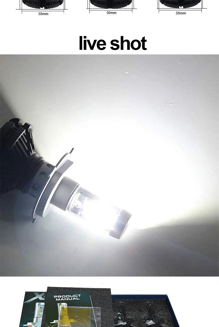 X3 Automotive LED Headlight Fanless Fog Light H4 H7 H11 9005 9006