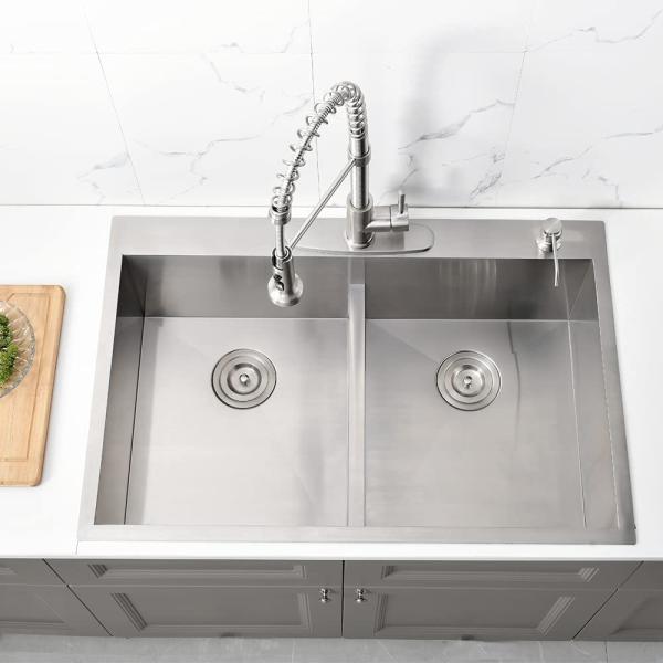 Buy cheap 33X22 Inch 2 Bowl Top Mount Stainless Steel Kitchen Sink PVD Brushed Surface from wholesalers