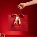 Customized Printed Red Christmas Paper Bags with Ribbon Bow