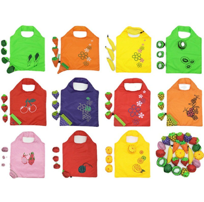 210D RPET Collapsible Reusable Grocery Bags Polyester Strawberry Foldable Non Woven Bag