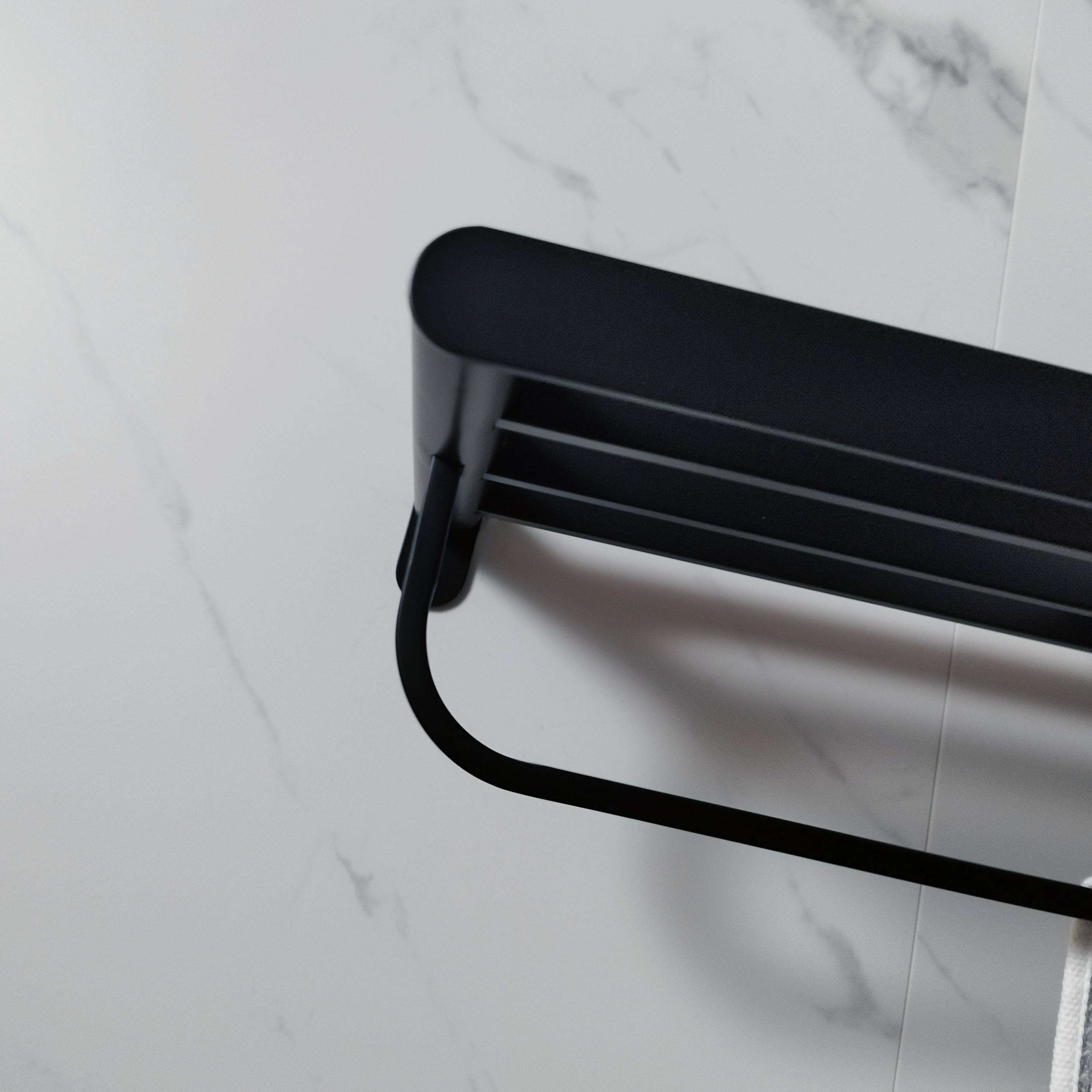 Black Bathroom Towel Rack With Two Towel Bars Wall Mount Holder