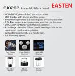 Easten Power Motor 800W Multi-functional Juicer EJ02BP / S.S Filters 2.0 Liters