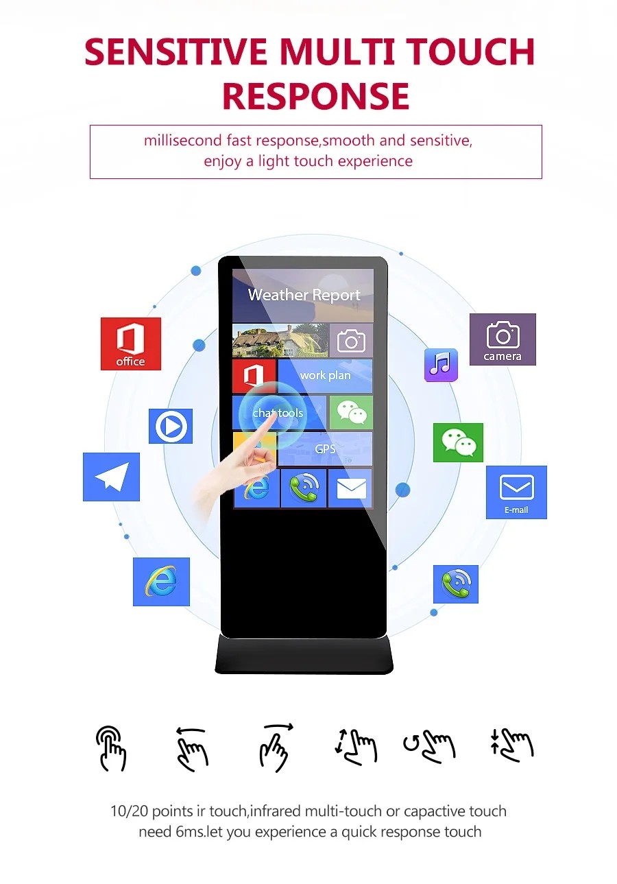 350cd/M2 Floor Standing Android Indoor Digital Display Screens 32/43/50/55/65
