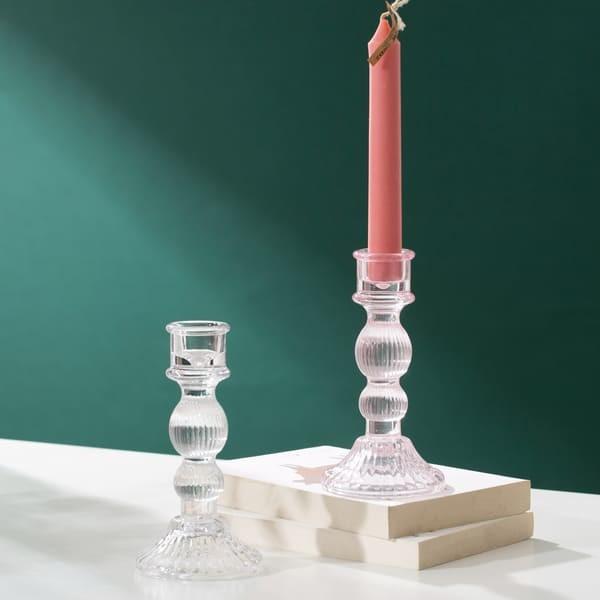 Buy cheap 6 Inch Color Glass Candle Holder Machine Pressed Crystal Taper Candlestick Holders from wholesalers