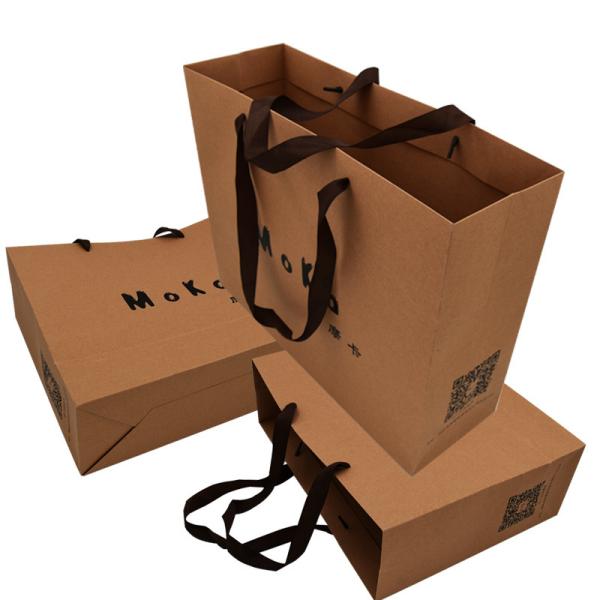 Buy cheap Craft Paper Brown Custom Paper Shopping Bags With Ribbon Merchandise from wholesalers