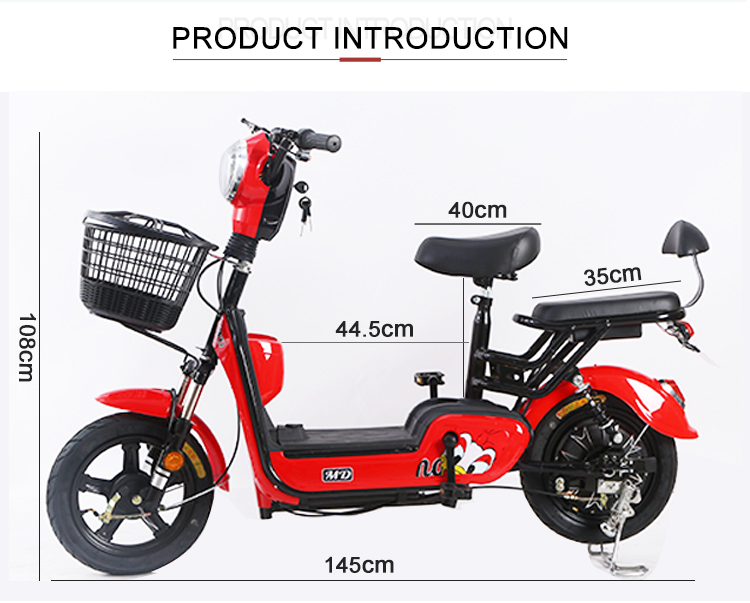 350W Brushless Electric Bike Scooter With Pedals 48V Lead Acid Battery And LED Display