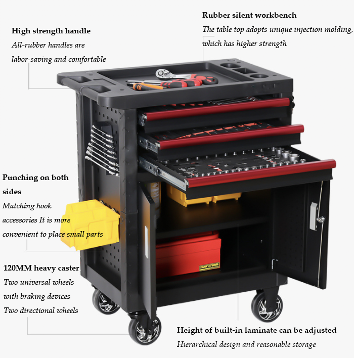 Portable Movable Iron Tool Cabinet Trolley With Hand Tool Set