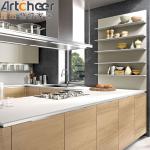 Modern Customized U Shape Kitchen Cabinet White Veneer Door With Quartz Stone