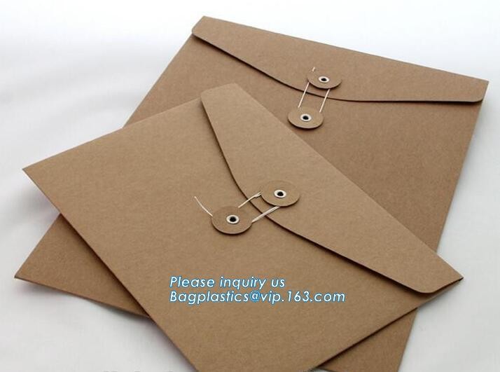 Custom design recycle kraft paper envelope with string,kraft fancy paper string tie gift folding envelope with ribbon cl