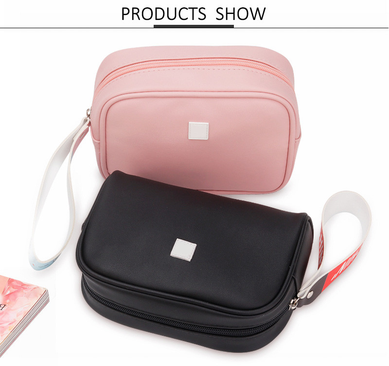 Waterproof Makeup Pouch Vanity Bag Portable Makeup Cosmetics Leather Wash Bag