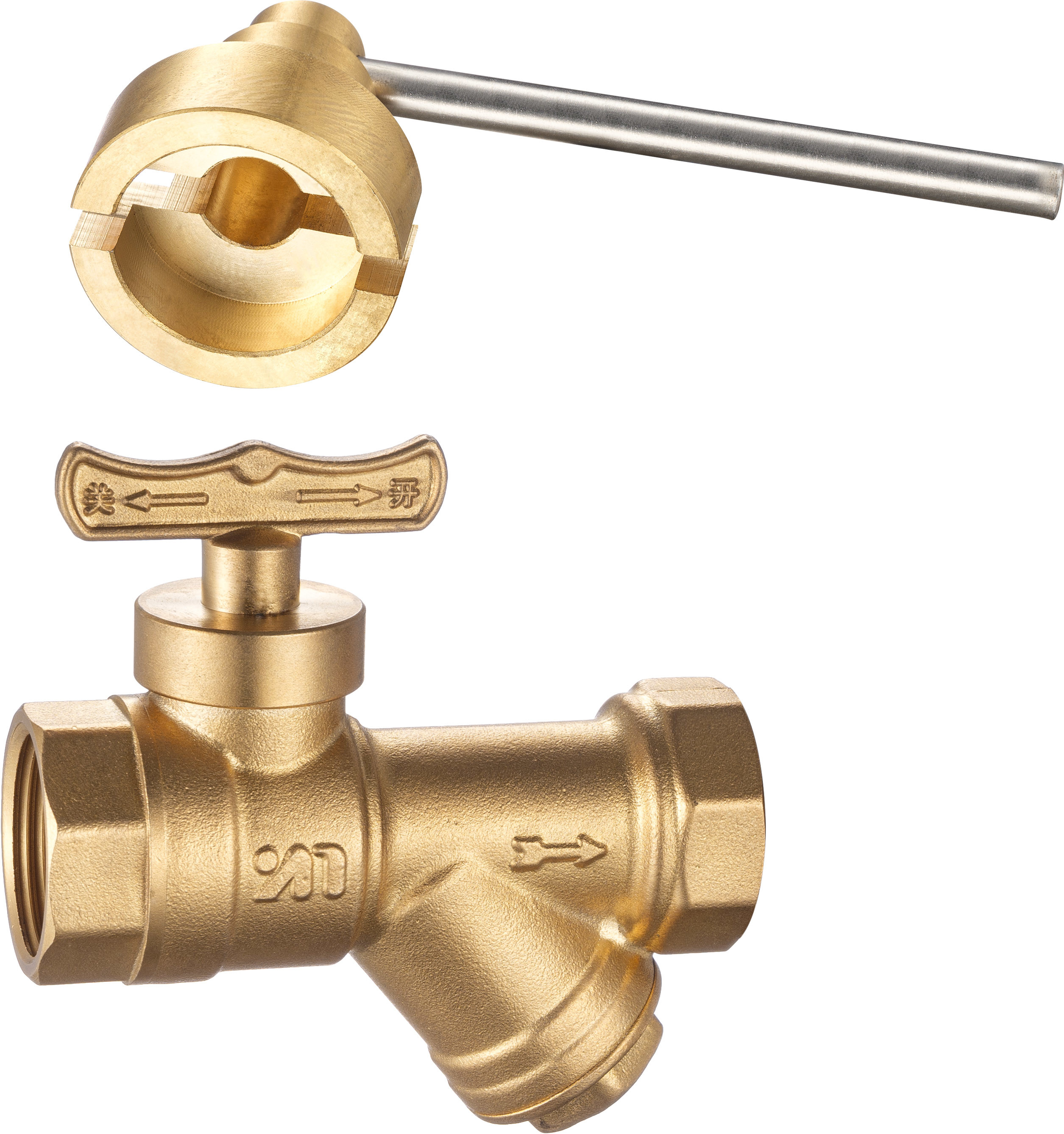 1503 Female x Female Butterfly Handle Magnetic Lockable Brass Ball Valve Sizes DN20 DN25 DN32 with built-in Strainer