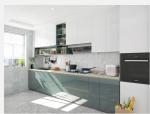 Luxury Green Custom Built Kitchen Cabinets L Shape Up With Stone Top