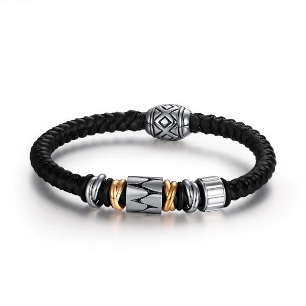 Buy cheap High Quality Mens Stainless Steel Real Leather Bracelet Wholesale from wholesalers
