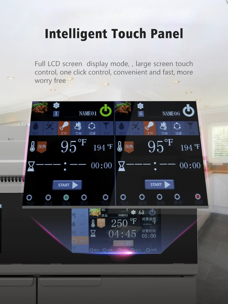 Professional Touchscreen smart panel 4tank 4baskets 28KW 304SUS Electric Chips Open Fryer