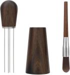 Natural Wood Handle Espresso Needle Distributor Tool With Wood Stand